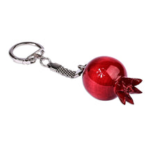 Load image into Gallery viewer, Pomegranate-Shaped Red Wood and Stainless Steel Keychain - Romantic Luck | NOVICA