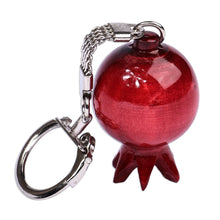 Load image into Gallery viewer, Pomegranate-Shaped Red Wood and Stainless Steel Keychain - Romantic Luck | NOVICA