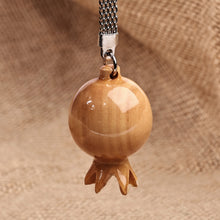 Load image into Gallery viewer, Pomegranate-Shaped Brown Wood and Stainless Steel Keychain - Pomegranate Luck | NOVICA