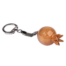 Load image into Gallery viewer, Pomegranate-Shaped Brown Wood and Stainless Steel Keychain - Pomegranate Luck | NOVICA