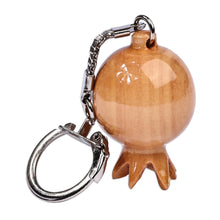 Load image into Gallery viewer, Pomegranate-Shaped Brown Wood and Stainless Steel Keychain - Pomegranate Luck | NOVICA