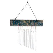 Load image into Gallery viewer, Bamboo Wind Chime in Blue with Nine Aluminum Pipes from Bali - Early Morning Song in Blue | NOVICA