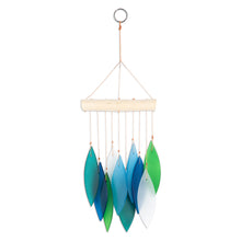 Load image into Gallery viewer, Glass and Wood Wind Chime in Blue Teal Green and White - Rhythm of Life | NOVICA