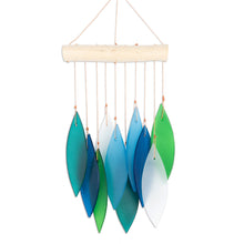 Load image into Gallery viewer, Glass and Wood Wind Chime in Blue Teal Green and White - Rhythm of Life | NOVICA