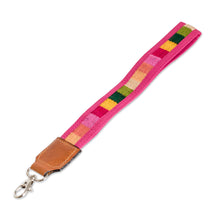 Load image into Gallery viewer, Handwoven Pink Cotton Strap Keychain with Leather Accent - Colorful Charm | NOVICA