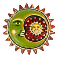 Load image into Gallery viewer, Painted Sun and Moon-Themed Green and Red Ceramic Wall Art - Tropical Eclipse | NOVICA