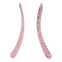 Load image into Gallery viewer, Modern 18k Rose Gold-Plated Drop Earrings from Thailand - Pink Hammered Line | NOVICA