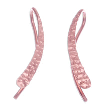Load image into Gallery viewer, Modern 18k Rose Gold-Plated Drop Earrings from Thailand - Pink Hammered Line | NOVICA