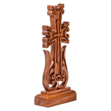 Load image into Gallery viewer, Classic Hand-Carved Light Brown Beech Wood Cross - Sylvan Holiness | NOVICA