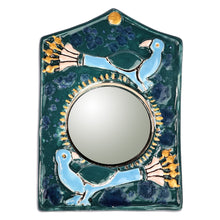Load image into Gallery viewer, Bird-Themed Blue Ceramic Wall Accent Mirror from Armenia - Blue Wonder | NOVICA
