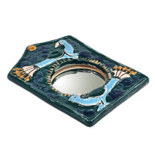 Load image into Gallery viewer, Bird-Themed Blue Ceramic Wall Accent Mirror from Armenia - Blue Wonder | NOVICA