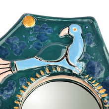 Load image into Gallery viewer, Bird-Themed Blue Ceramic Wall Accent Mirror from Armenia - Blue Wonder | NOVICA