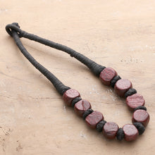 Load image into Gallery viewer, Handcrafted Maroon Haldu Wood Beaded Necklace from India - Maroon Glory | NOVICA