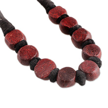 Load image into Gallery viewer, Handcrafted Maroon Haldu Wood Beaded Necklace from India - Maroon Glory | NOVICA