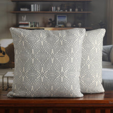 Load image into Gallery viewer, Floral-Inspired Dot Patterned Cotton Cushion Covers (Pair) - Grey Spring | NOVICA