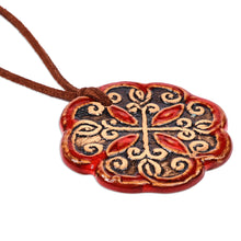 Load image into Gallery viewer, Floral Handcrafted Red and Black Ceramic Pendant Necklace - Majestic Red | NOVICA
