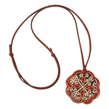 Load image into Gallery viewer, Floral Handcrafted Red and Black Ceramic Pendant Necklace - Majestic Red | NOVICA