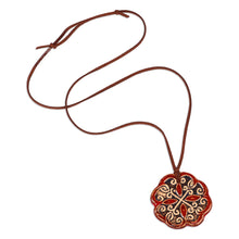 Load image into Gallery viewer, Floral Handcrafted Red and Black Ceramic Pendant Necklace - Majestic Red | NOVICA