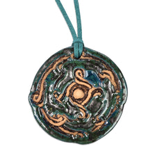 Load image into Gallery viewer, Classic Handcrafted Blue and Green Ceramic Pendant Necklace - Mystic Whirl | NOVICA