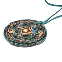 Load image into Gallery viewer, Classic Handcrafted Blue and Green Ceramic Pendant Necklace - Mystic Whirl | NOVICA