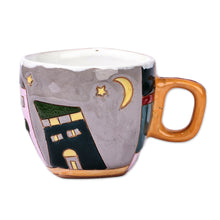 Load image into Gallery viewer, Cityscape-Themed Whimsical Pink and Grey Ceramic Mug - Dreamy Urbanism | NOVICA