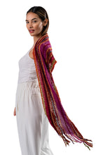 Load image into Gallery viewer, Handwoven Soft Baby Alpaca Blend Scarf in Purple and Green - Andean Bloom | NOVICA
