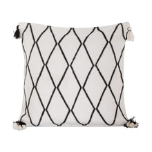 Load image into Gallery viewer, Diamond-Patterned Ivory and Black Cotton Cushion Cover - Ivory of Diamonds | NOVICA