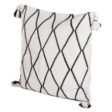 Load image into Gallery viewer, Diamond-Patterned Ivory and Black Cotton Cushion Cover - Ivory of Diamonds | NOVICA