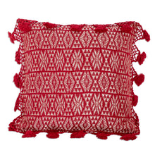 Load image into Gallery viewer, Handwoven Geometric Cotton Cushion Cover in Red and White - Traditional Motifs in Red | NOVICA