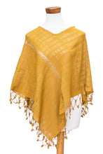 Load image into Gallery viewer, Hand-Woven Yellow Cotton Poncho with Tassels from Guatemala - Golden Flair | NOVICA