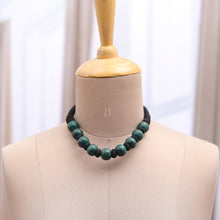 Load image into Gallery viewer, Bohemian Teal Black Wood Beaded Necklace with Cotton Cord - Boho Bubbles in Teal | NOVICA