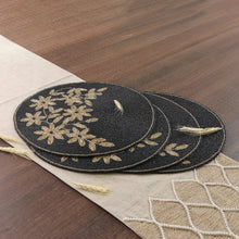Load image into Gallery viewer, Set of 4 Floral Black and Golden Glass Beaded Placemats - Nocturnal Bouquet | NOVICA