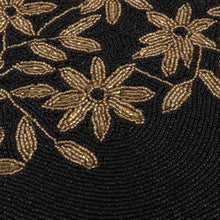 Load image into Gallery viewer, Set of 4 Floral Black and Golden Glass Beaded Placemats - Nocturnal Bouquet | NOVICA