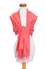Load image into Gallery viewer, Handloomed Floral Pink Rayon Shawl with Fringes - Pink Blooming | NOVICA