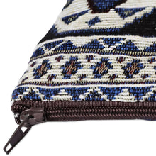 Load image into Gallery viewer, Classic Geometric-Patterned Blue Cotton Cosmetic Bag - True Armenia | NOVICA