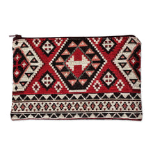 Load image into Gallery viewer, Classic Geometric-Patterned Red Cotton Cosmetic Bag - Fiery Armenia | NOVICA