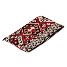 Load image into Gallery viewer, Classic Geometric-Patterned Red Cotton Cosmetic Bag - Fiery Armenia | NOVICA