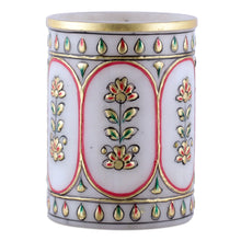Load image into Gallery viewer, Traditional Floral Golden and Red Marble Pen Holder - Palatial Windows | NOVICA