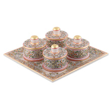 Load image into Gallery viewer, Golden and Red Marble Tray and Covered Bowls (5 Pieces) - Gathering at the Paradise | NOVICA