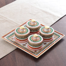 Load image into Gallery viewer, Green and Red Marble Tray and Covered Bowls (5 Pieces) - Gathering at the Palace | NOVICA