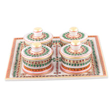 Load image into Gallery viewer, Green and Red Marble Tray and Covered Bowls (5 Pieces) - Gathering at the Palace | NOVICA