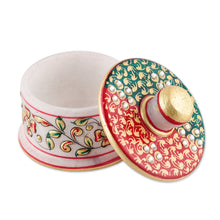 Load image into Gallery viewer, Jaipur Floral Green and Red 5-Piece Marble Tray and Bowl Set - Jaipur Arcadia | NOVICA