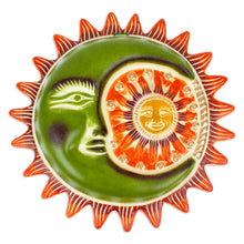 Load image into Gallery viewer, Sun and Moon-Themed Green and Orange Ceramic Wall Art - Radiant Eclipse | NOVICA