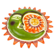 Load image into Gallery viewer, Sun and Moon-Themed Green and Orange Ceramic Wall Art - Radiant Eclipse | NOVICA