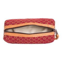 Load image into Gallery viewer, Handwoven Floral-Patterned Red Cotton Pencil Case - Cherry Ditsy | NOVICA