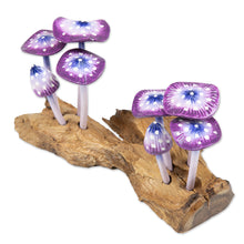 Load image into Gallery viewer, Handcrafted Nature-Themed Purple Mushroom Wood Sculpture - Purple Tropic | NOVICA