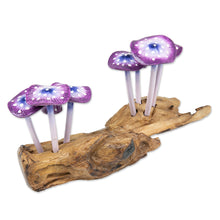Load image into Gallery viewer, Handcrafted Nature-Themed Purple Mushroom Wood Sculpture - Purple Tropic | NOVICA