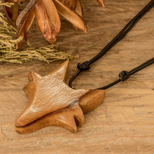 Load image into Gallery viewer, Hand-Carved Adjustable Cedarwood Fox Pendant Necklace - Nocturnal Fox | NOVICA