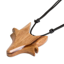 Load image into Gallery viewer, Hand-Carved Adjustable Cedarwood Fox Pendant Necklace - Nocturnal Fox | NOVICA
