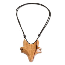 Load image into Gallery viewer, Hand-Carved Adjustable Cedarwood Fox Pendant Necklace - Nocturnal Fox | NOVICA